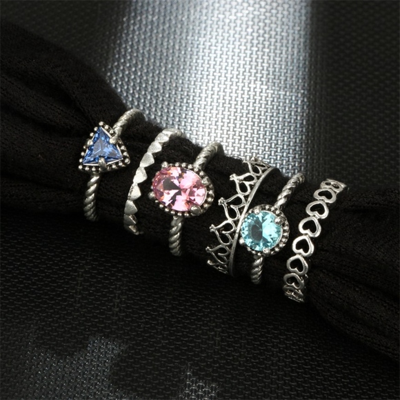 Heart Band Gemstone Silver Boho Gypsy Midi Rings - Picture 8 of 8